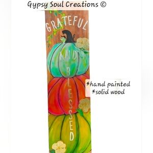 Hand-Painted Grateful and Blessed Wood Sign